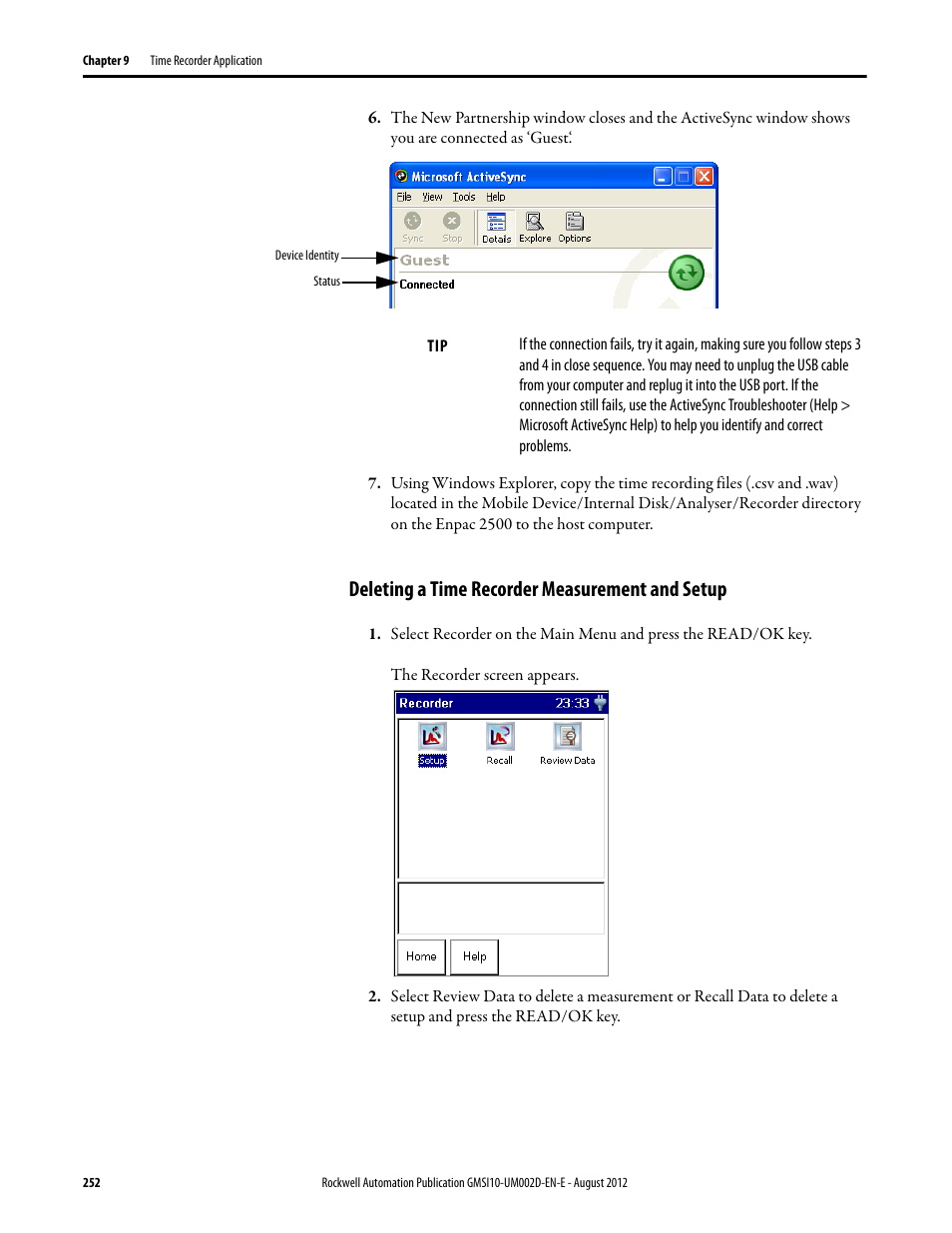 Deleting a time recorder measurement and setup | Rockwell Automation 1441-PEN25-Z Enpac 2500 Data Collector User Manual | Page 252 / 332