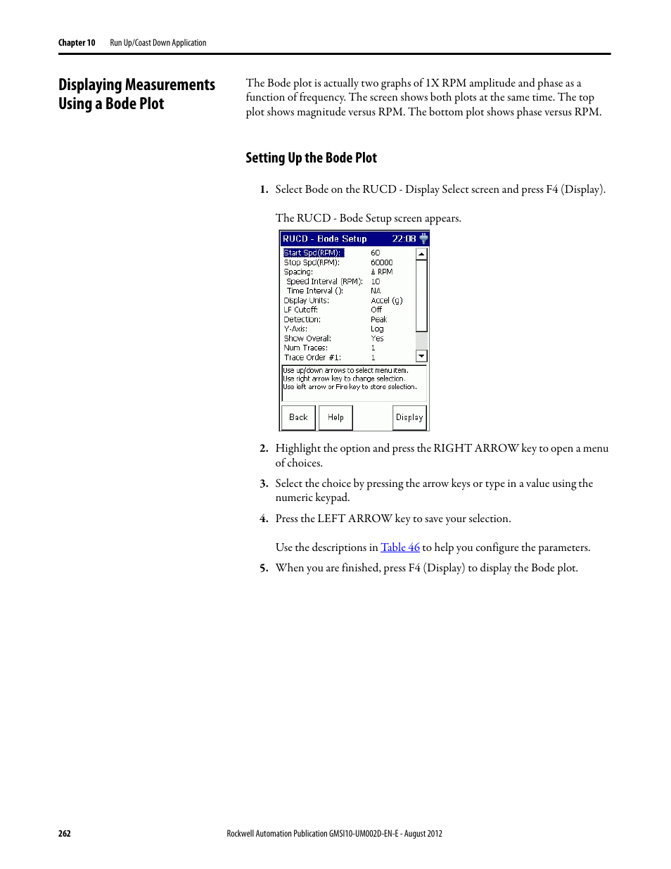 Displaying measurements using a bode plot, Setting up the bode plot, Refer | Rockwell Automation 1441-PEN25-Z Enpac 2500 Data Collector User Manual | Page 262 / 332
