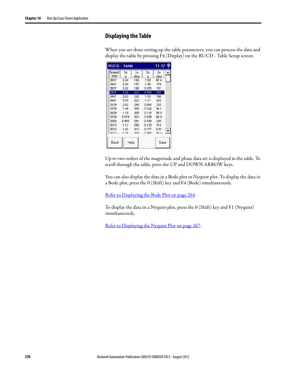 Displaying the table | Rockwell Automation 1441-PEN25-Z Enpac 2500 Data Collector User Manual | Page 270 / 332