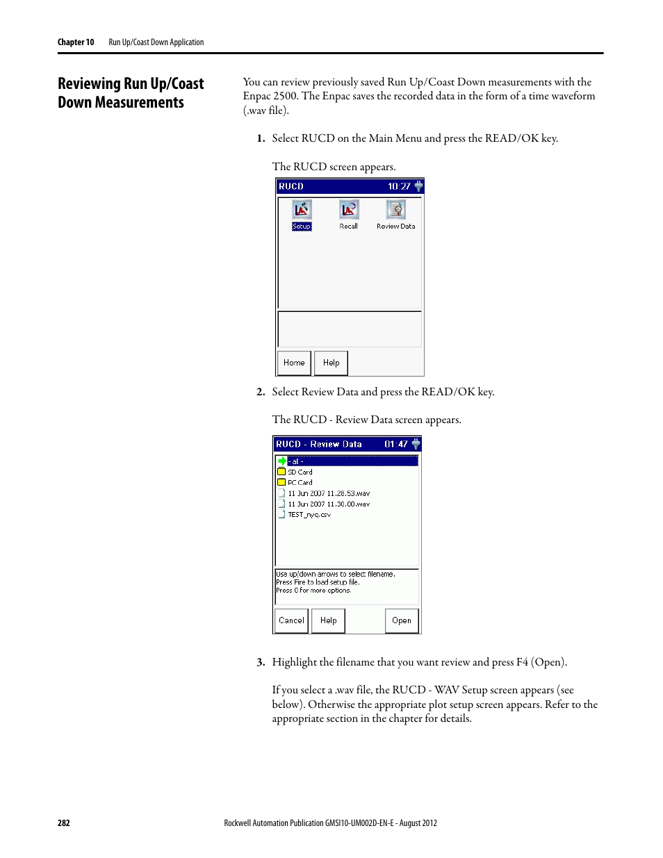Reviewing run up/coast down measurements | Rockwell Automation 1441-PEN25-Z Enpac 2500 Data Collector User Manual | Page 282 / 332