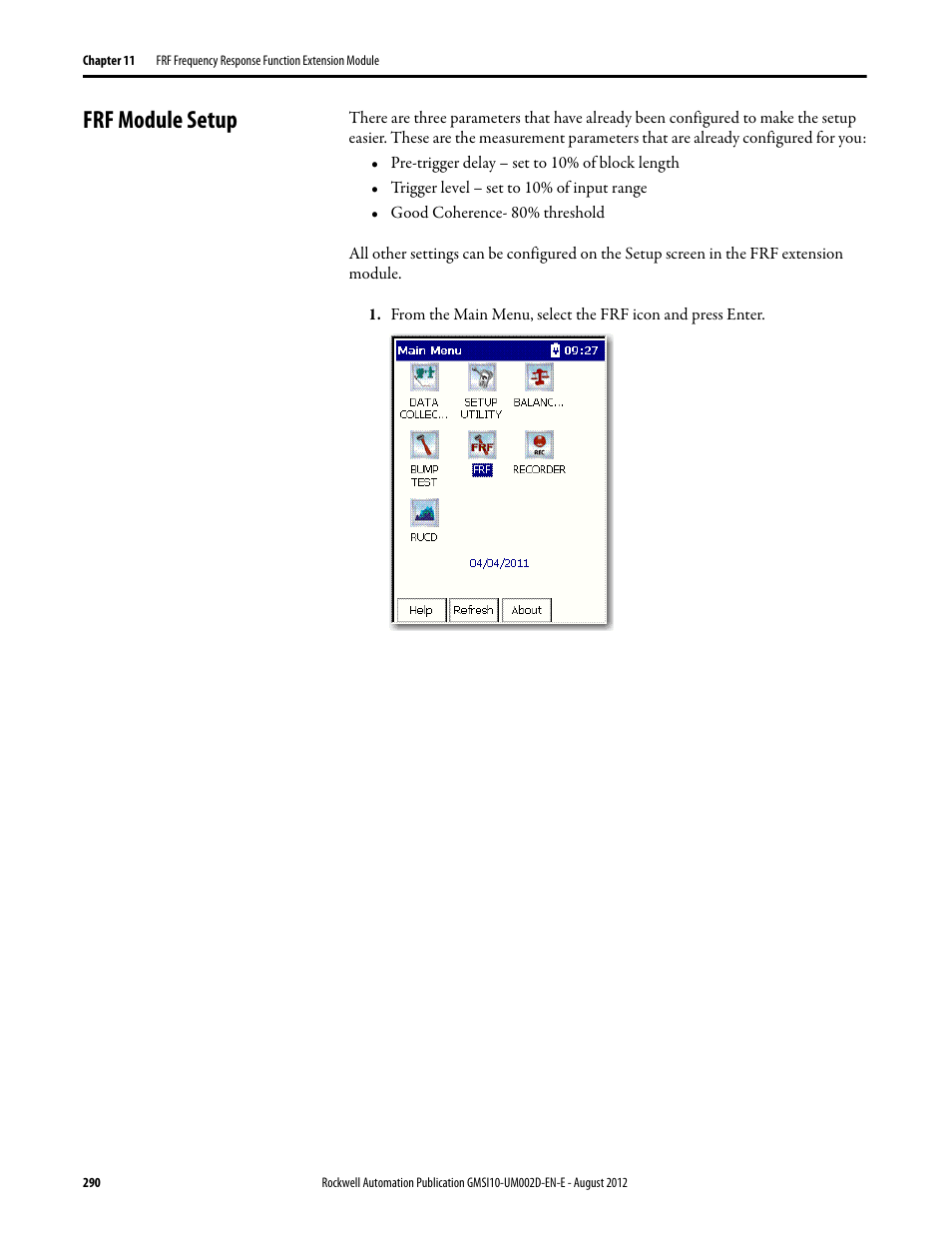 Frf module setup | Rockwell Automation 1441-PEN25-Z Enpac 2500 Data Collector User Manual | Page 290 / 332