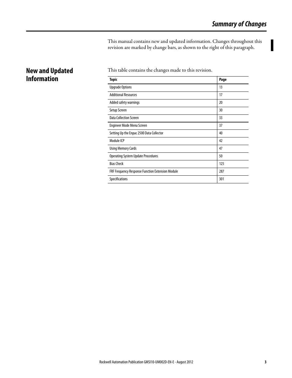 Summary of changes, New and updated information | Rockwell Automation 1441-PEN25-Z Enpac 2500 Data Collector User Manual | Page 3 / 332