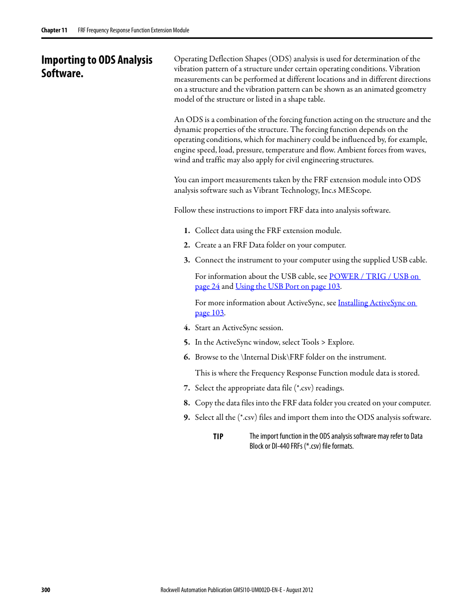 Importing to ods analysis software | Rockwell Automation 1441-PEN25-Z Enpac 2500 Data Collector User Manual | Page 300 / 332