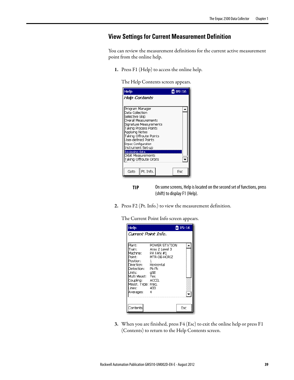 View settings for current measurement definition | Rockwell Automation 1441-PEN25-Z Enpac 2500 Data Collector User Manual | Page 39 / 332