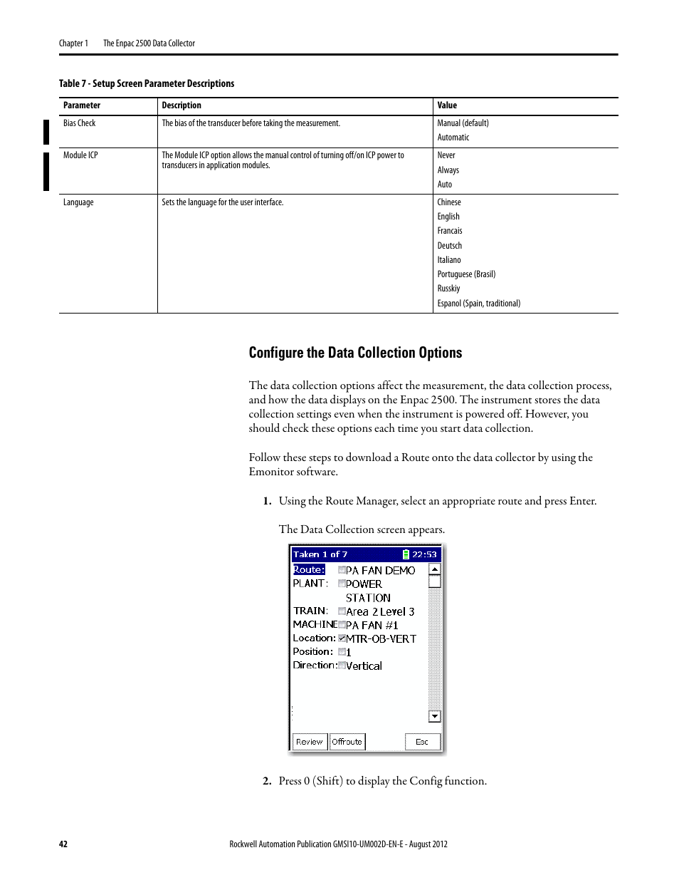 Configure the data collection options, Module icp | Rockwell Automation 1441-PEN25-Z Enpac 2500 Data Collector User Manual | Page 42 / 332