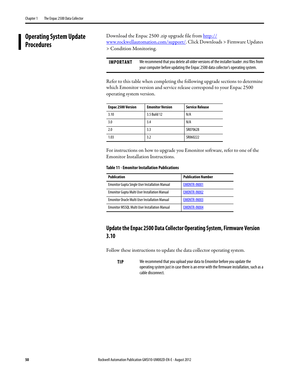 Operating system update procedures | Rockwell Automation 1441-PEN25-Z Enpac 2500 Data Collector User Manual | Page 50 / 332