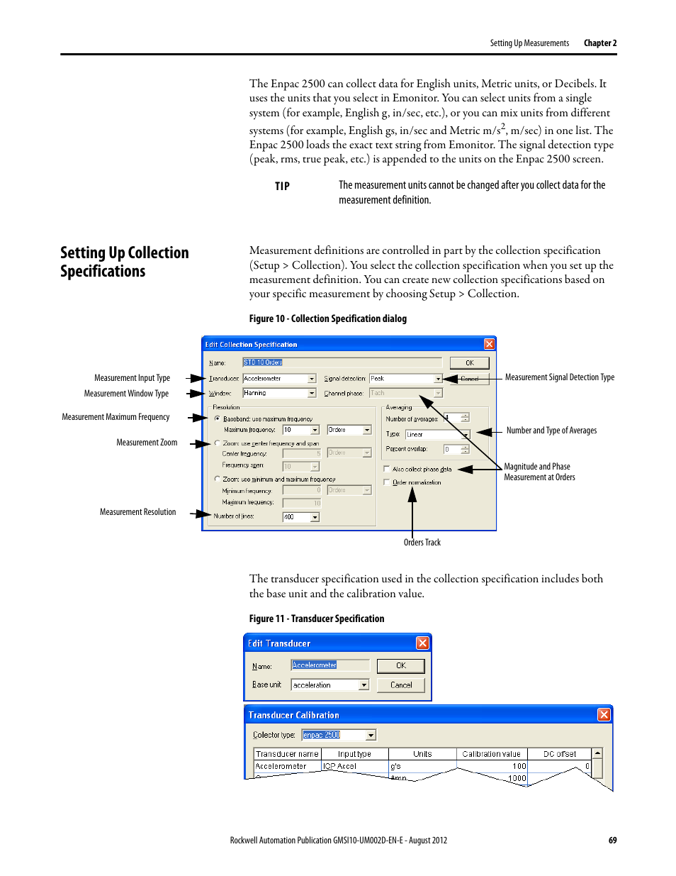 Setting up collection specifications | Rockwell Automation 1441-PEN25-Z Enpac 2500 Data Collector User Manual | Page 69 / 332