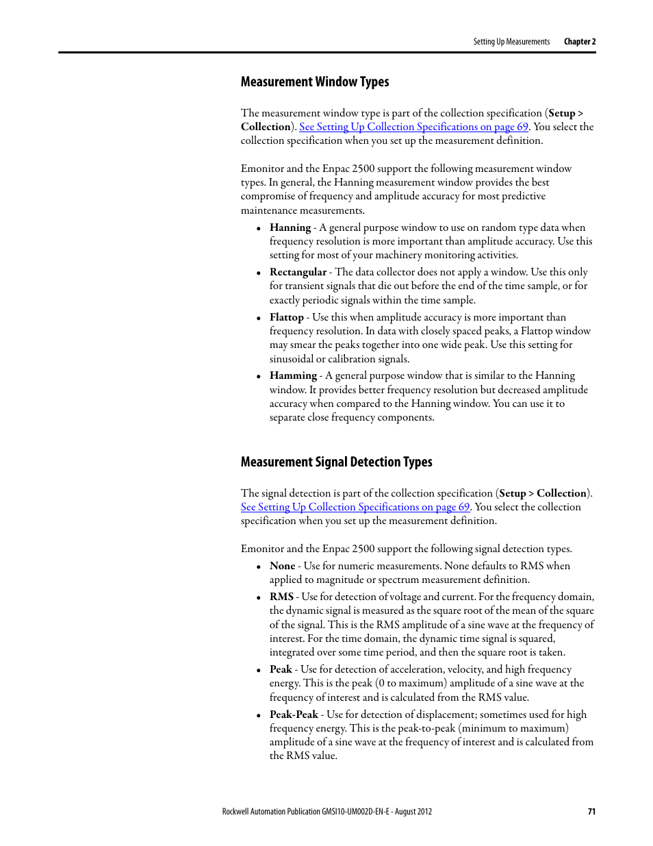 Measurement window types, Measurement signal detection types | Rockwell Automation 1441-PEN25-Z Enpac 2500 Data Collector User Manual | Page 71 / 332