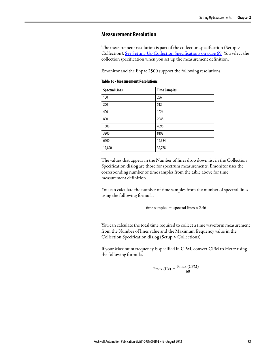 Measurement resolution | Rockwell Automation 1441-PEN25-Z Enpac 2500 Data Collector User Manual | Page 73 / 332