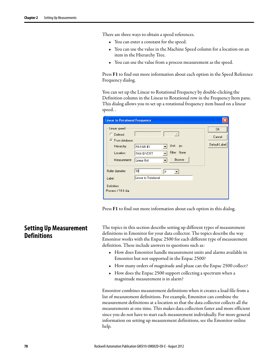 Setting up measurement definitions | Rockwell Automation 1441-PEN25-Z Enpac 2500 Data Collector User Manual | Page 78 / 332