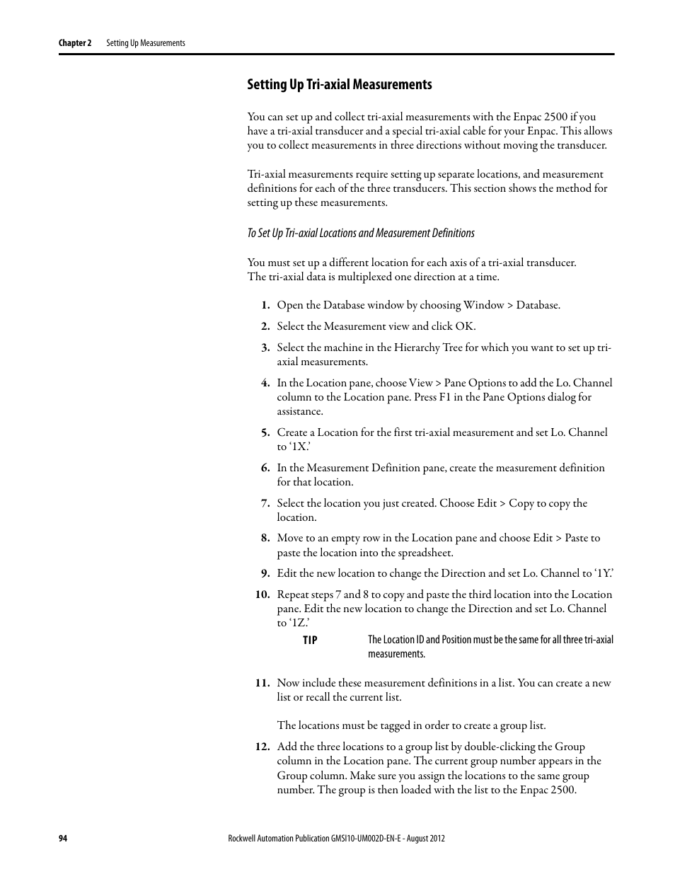 Setting up tri-axial measurements | Rockwell Automation 1441-PEN25-Z Enpac 2500 Data Collector User Manual | Page 94 / 332