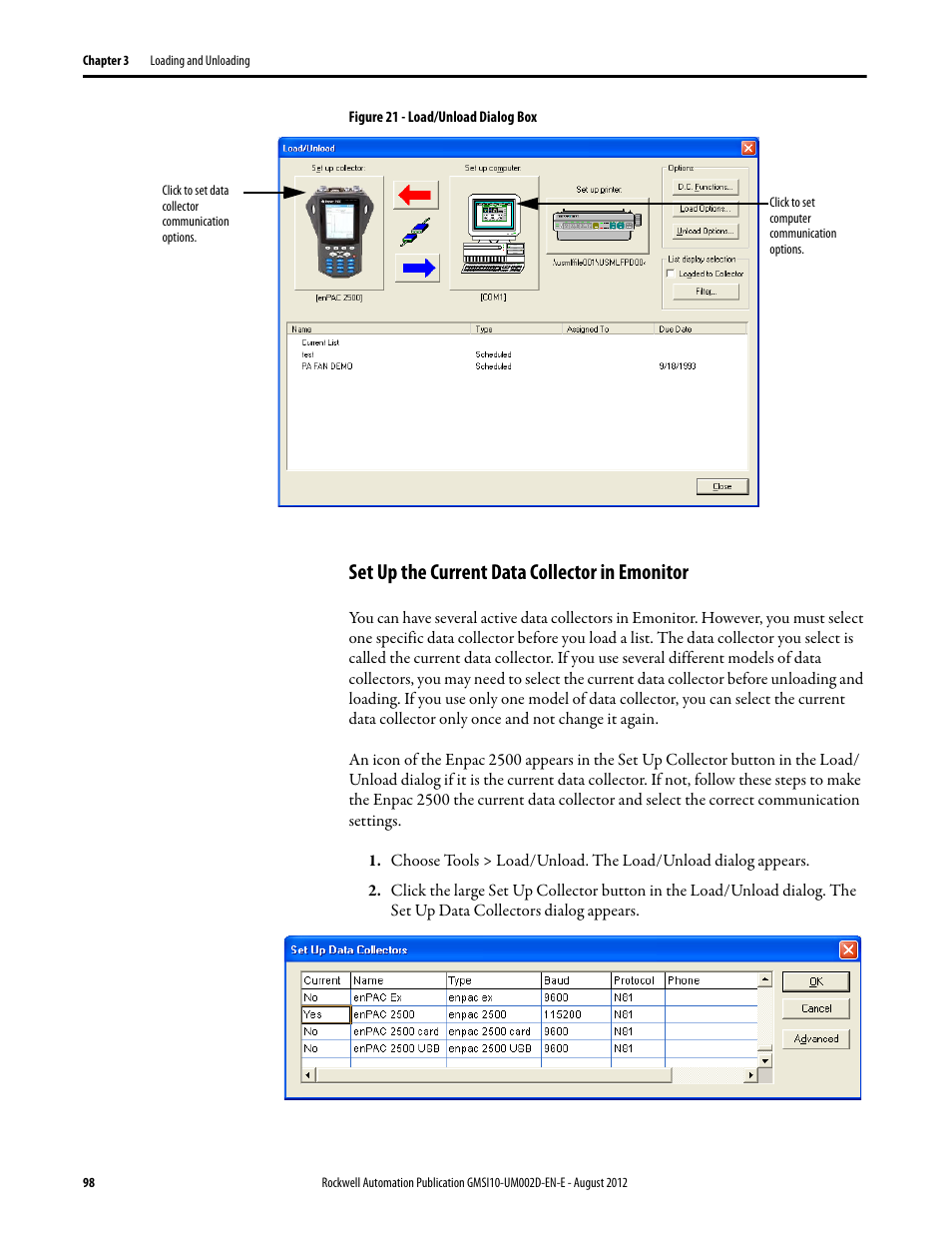 Set up the current data collector in emonitor, Figure 21 | Rockwell Automation 1441-PEN25-Z Enpac 2500 Data Collector User Manual | Page 98 / 332
