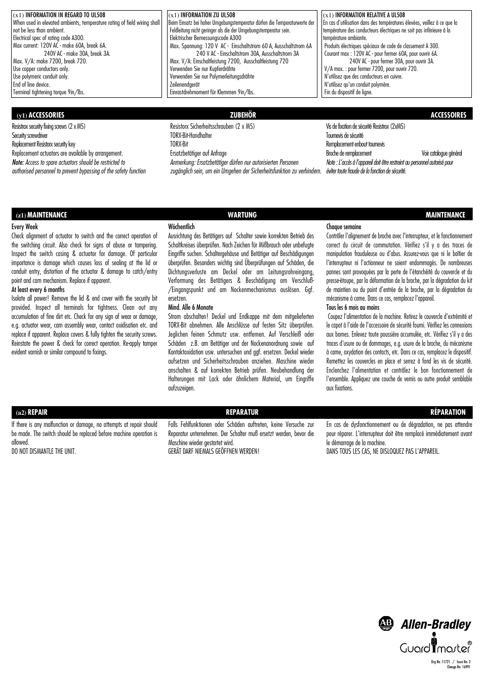 Rockwell Automation TROJAN 5 GD2 Tongue Operated Guard Interlock Switch User Manual | Page 4 / 4