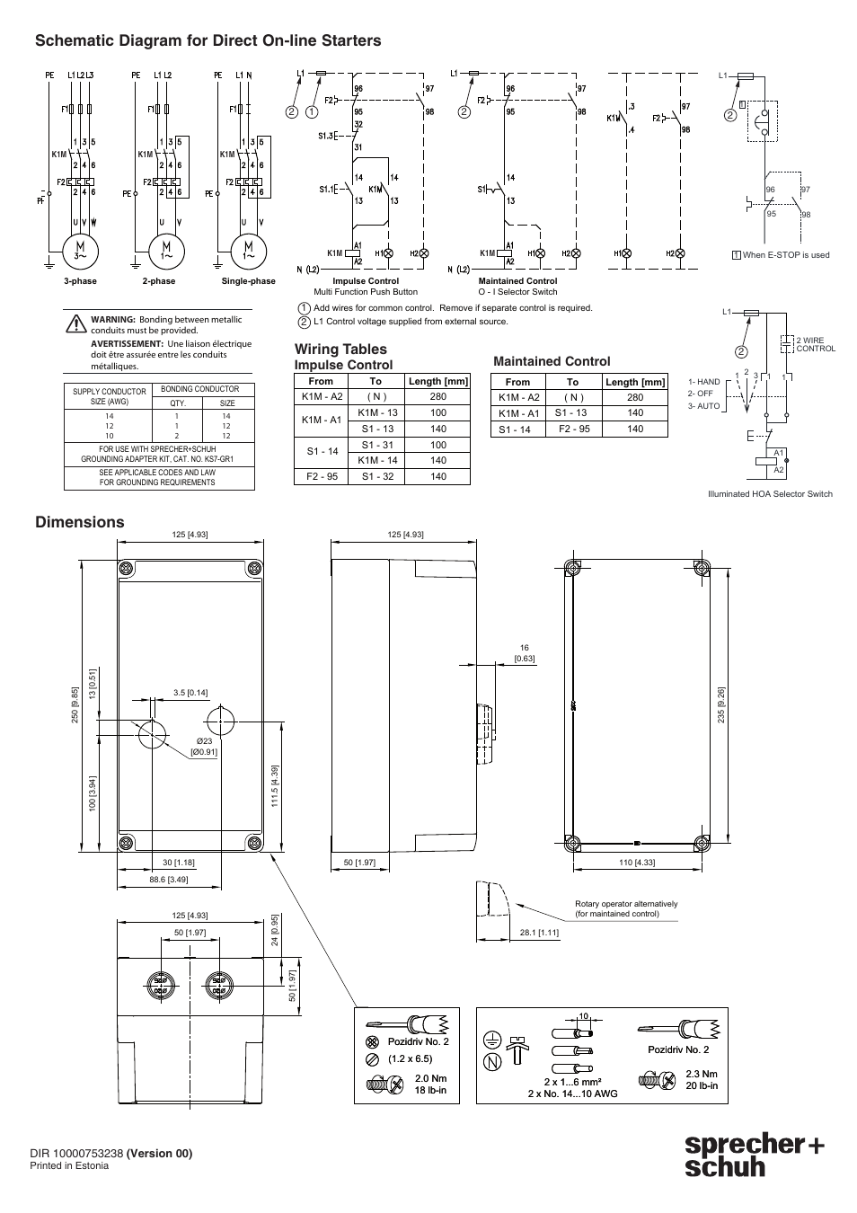 Wiring tables, Impulse control, Maintained control | Rockwell Automation KS7-C0S4R Sprecher+Schuh KS7 Plastic Encl. for DOL and Reversing Starter User Manual | Page 4 / 4