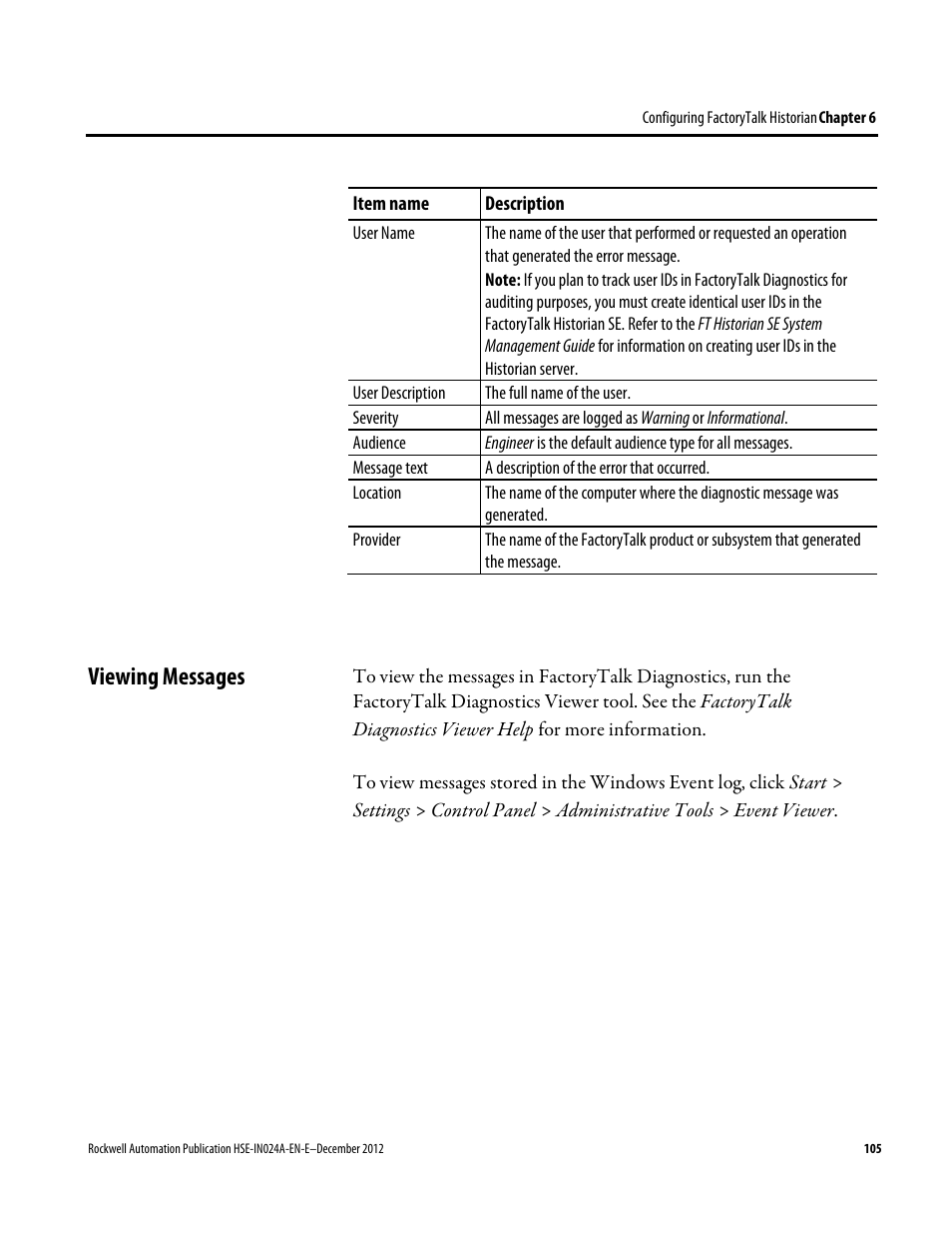 Viewing messages | Rockwell Automation FactoryTalk Historian SE 3.01 Installation and Configuration Guide User Manual | Page 105 / 146