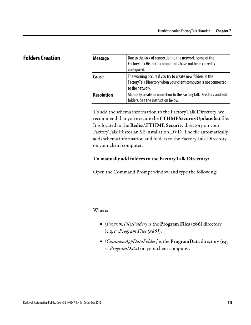 Folders creation | Rockwell Automation FactoryTalk Historian SE 3.01 Installation and Configuration Guide User Manual | Page 113 / 146