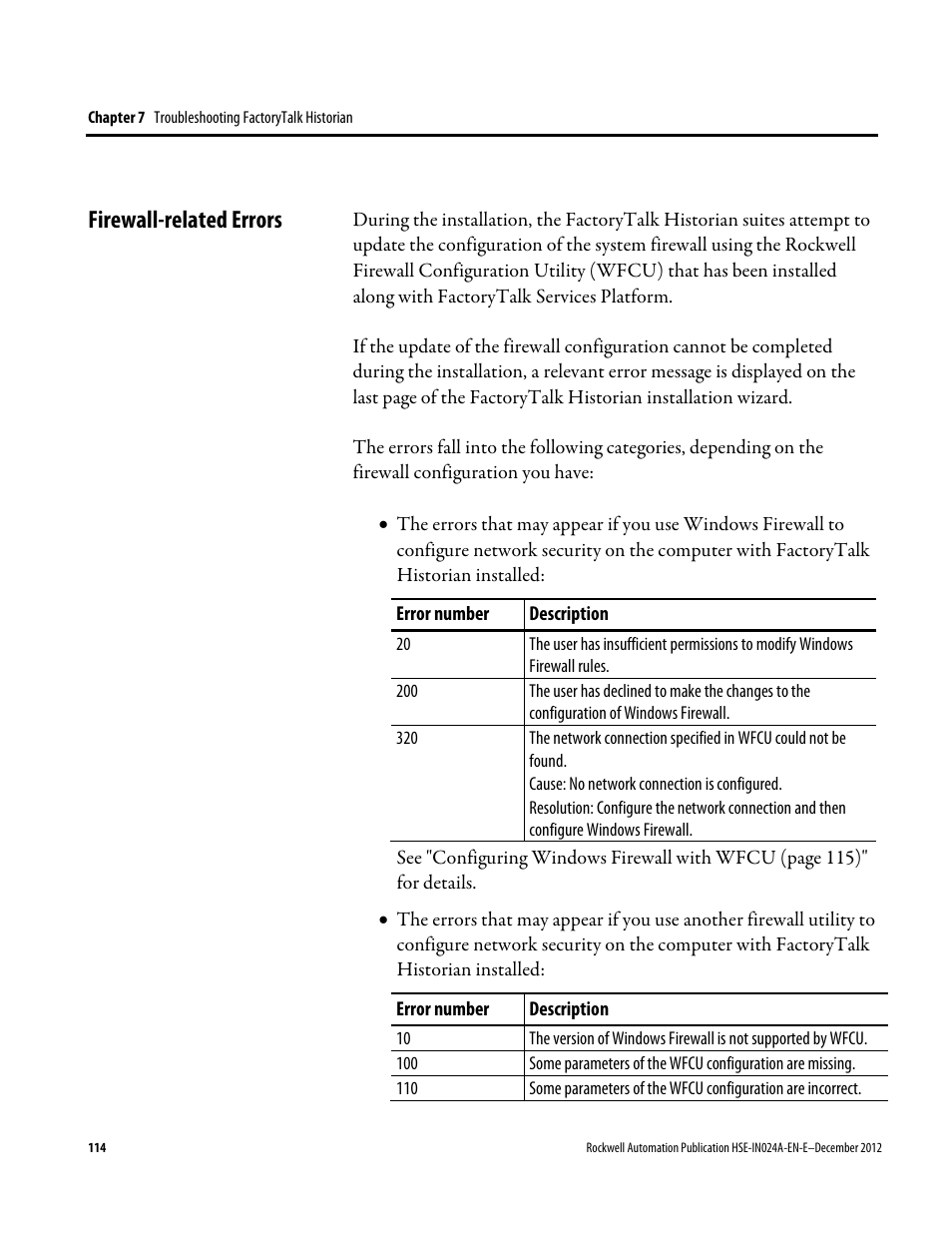 Firewall-related errors | Rockwell Automation FactoryTalk Historian SE 3.01 Installation and Configuration Guide User Manual | Page 114 / 146