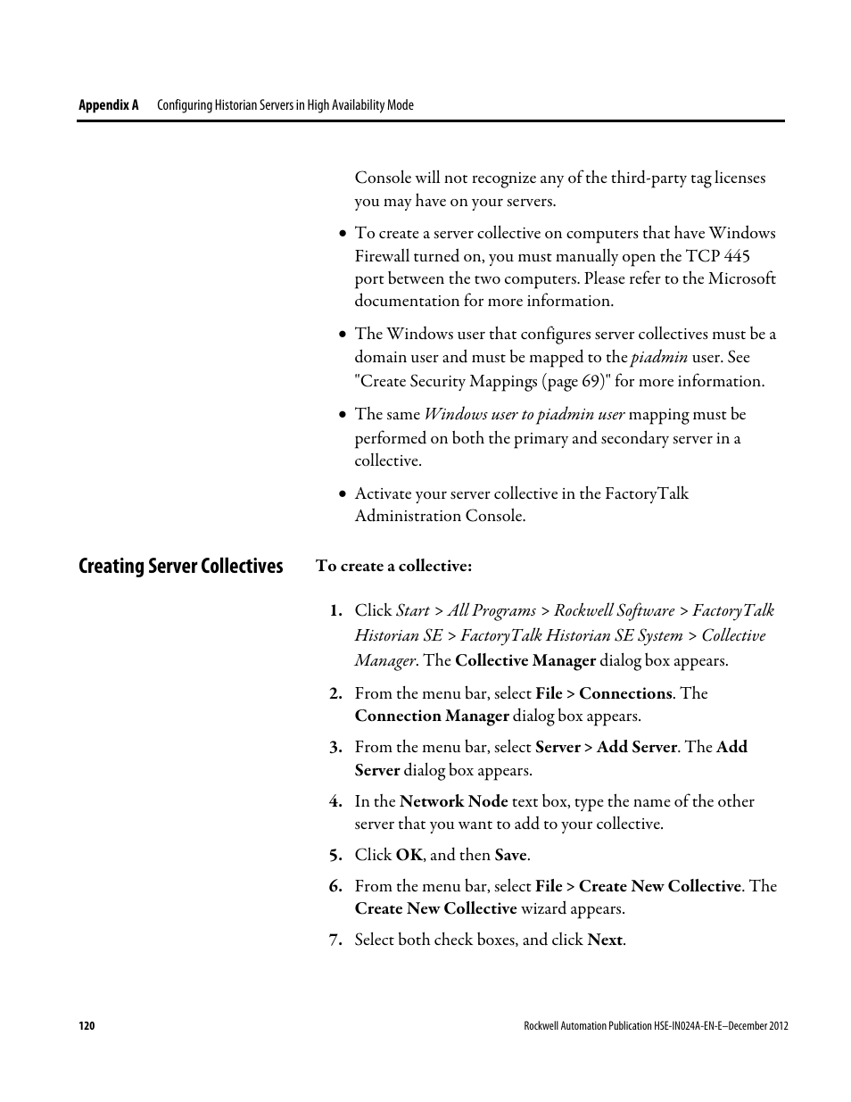 Creating server collectives | Rockwell Automation FactoryTalk Historian SE 3.01 Installation and Configuration Guide User Manual | Page 120 / 146