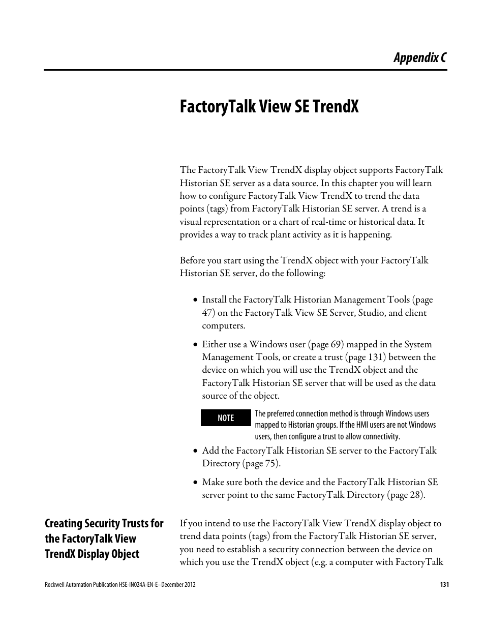 Factorytalk view se trendx, Appendix c | Rockwell Automation FactoryTalk Historian SE 3.01 Installation and Configuration Guide User Manual | Page 131 / 146