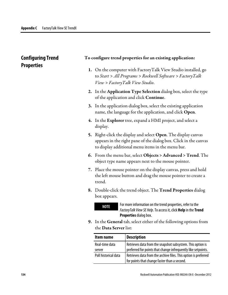 Configuring trend properties | Rockwell Automation FactoryTalk Historian SE 3.01 Installation and Configuration Guide User Manual | Page 134 / 146