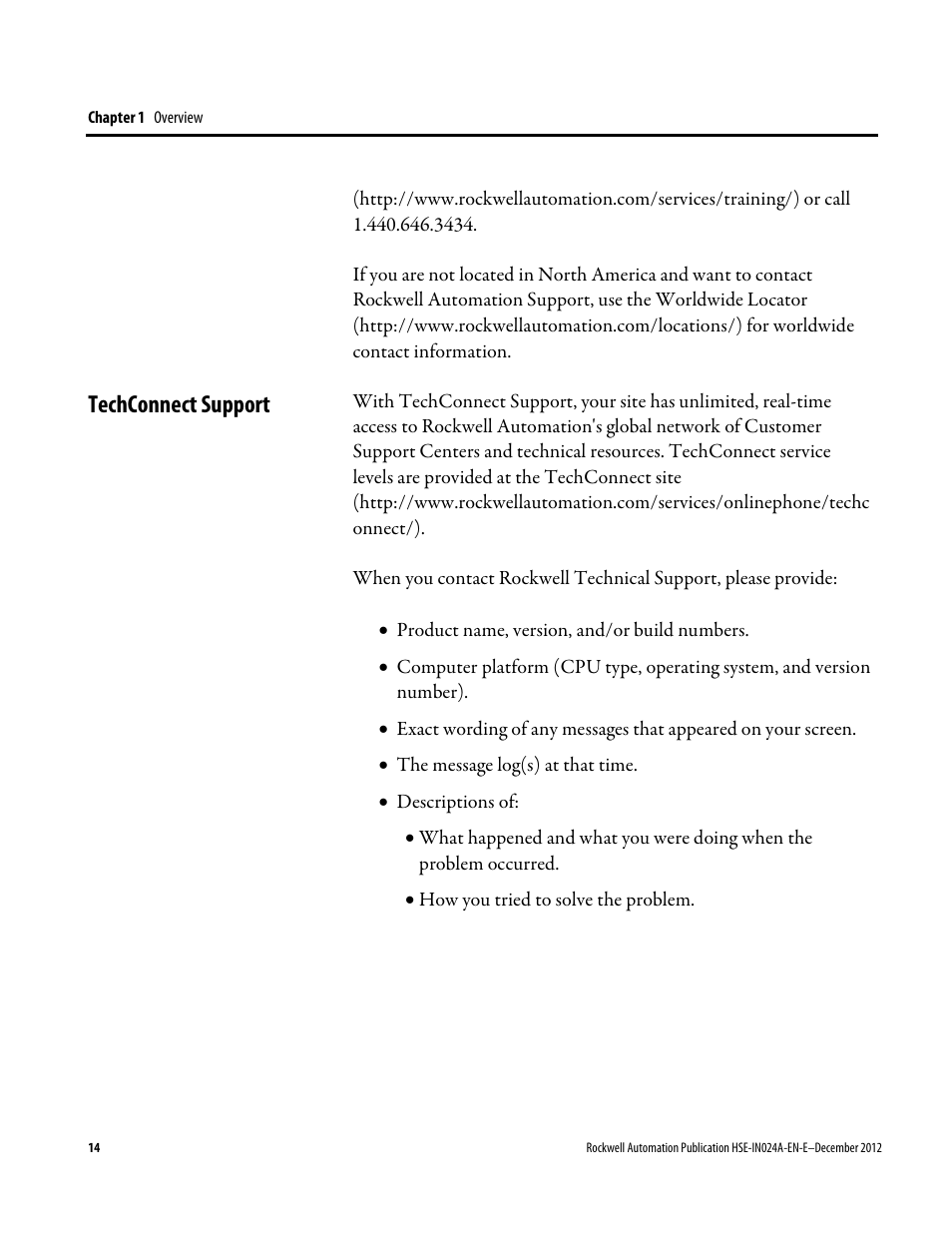 Techconnect support | Rockwell Automation FactoryTalk Historian SE 3.01 Installation and Configuration Guide User Manual | Page 14 / 146