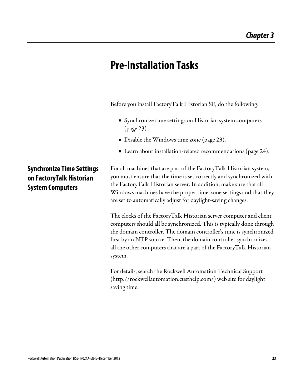 Pre-installation tasks, Chapter 3 | Rockwell Automation FactoryTalk Historian SE 3.01 Installation and Configuration Guide User Manual | Page 23 / 146