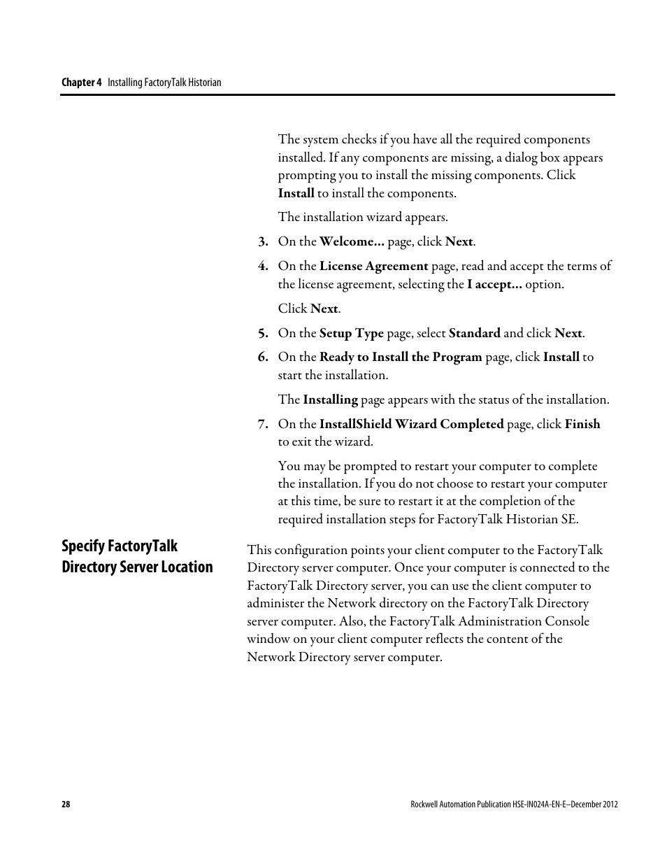 Specify factorytalk directory server location | Rockwell Automation FactoryTalk Historian SE 3.01 Installation and Configuration Guide User Manual | Page 28 / 146