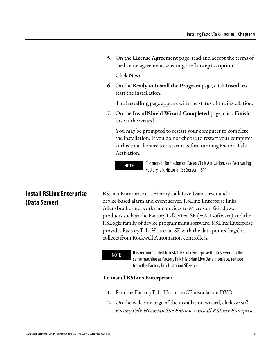 Install rslinx enterprise (data server) | Rockwell Automation FactoryTalk Historian SE 3.01 Installation and Configuration Guide User Manual | Page 31 / 146