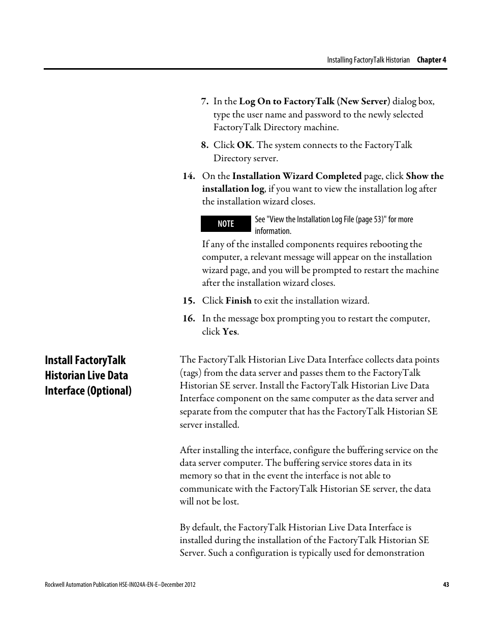 Rockwell Automation FactoryTalk Historian SE 3.01 Installation and Configuration Guide User Manual | Page 43 / 146