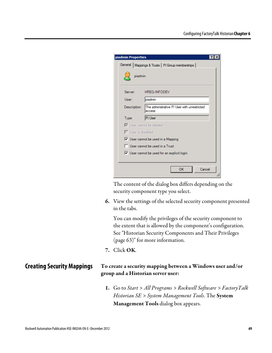 Creating security mappings | Rockwell Automation FactoryTalk Historian SE 3.01 Installation and Configuration Guide User Manual | Page 69 / 146