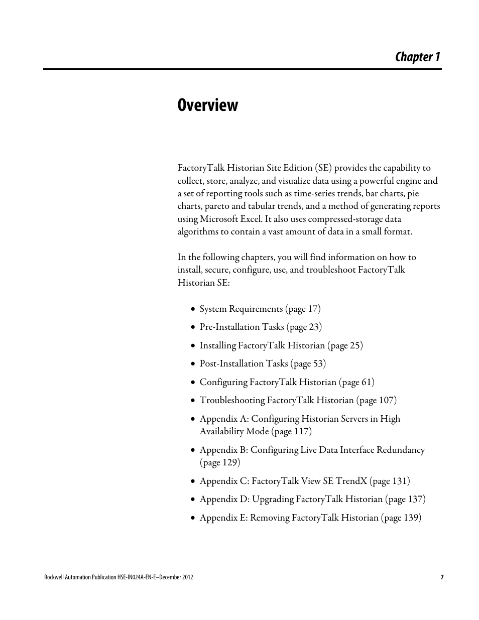 Overview, Chapter 1 | Rockwell Automation FactoryTalk Historian SE 3.01 Installation and Configuration Guide User Manual | Page 7 / 146