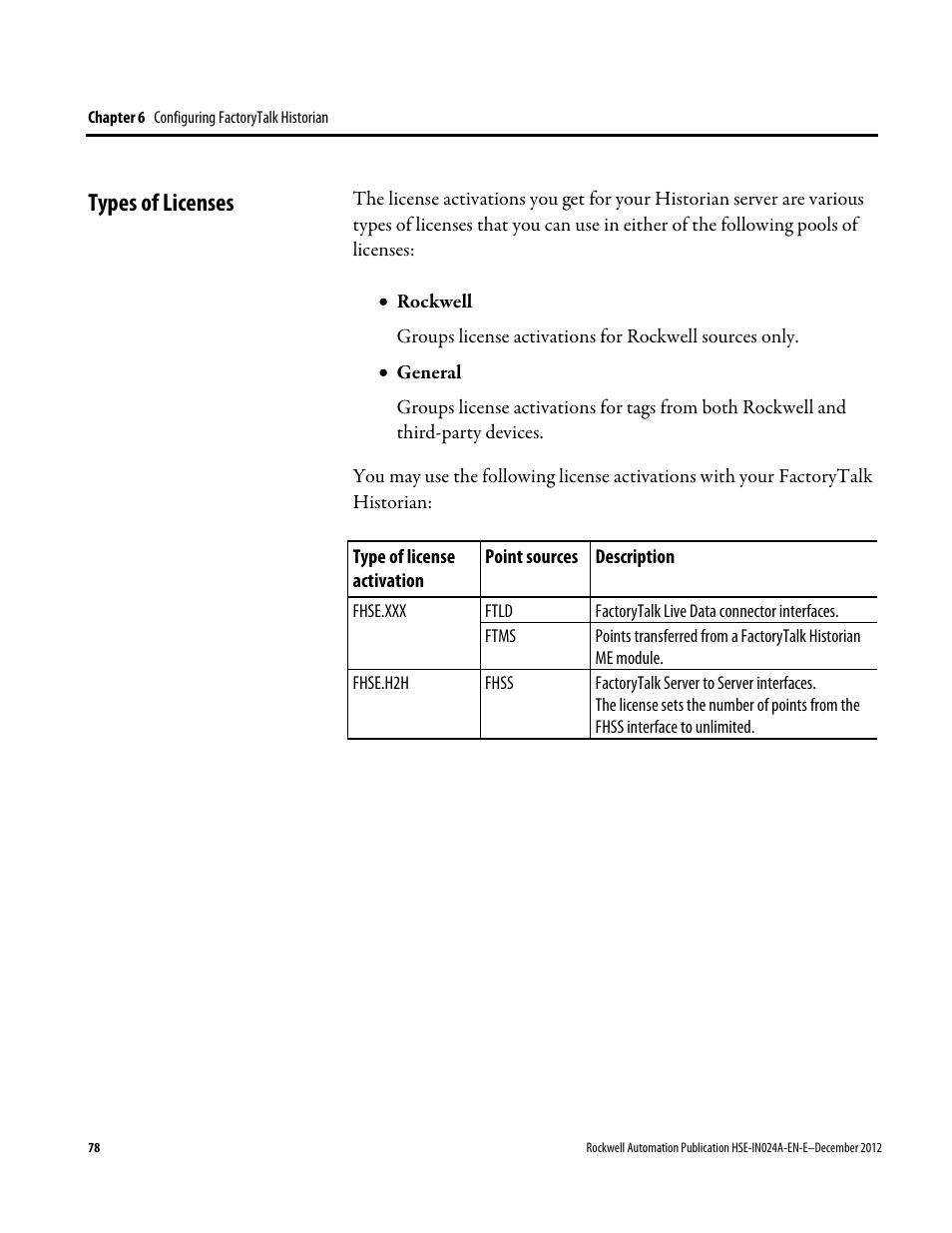 Types of licenses | Rockwell Automation FactoryTalk Historian SE 3.01 Installation and Configuration Guide User Manual | Page 78 / 146