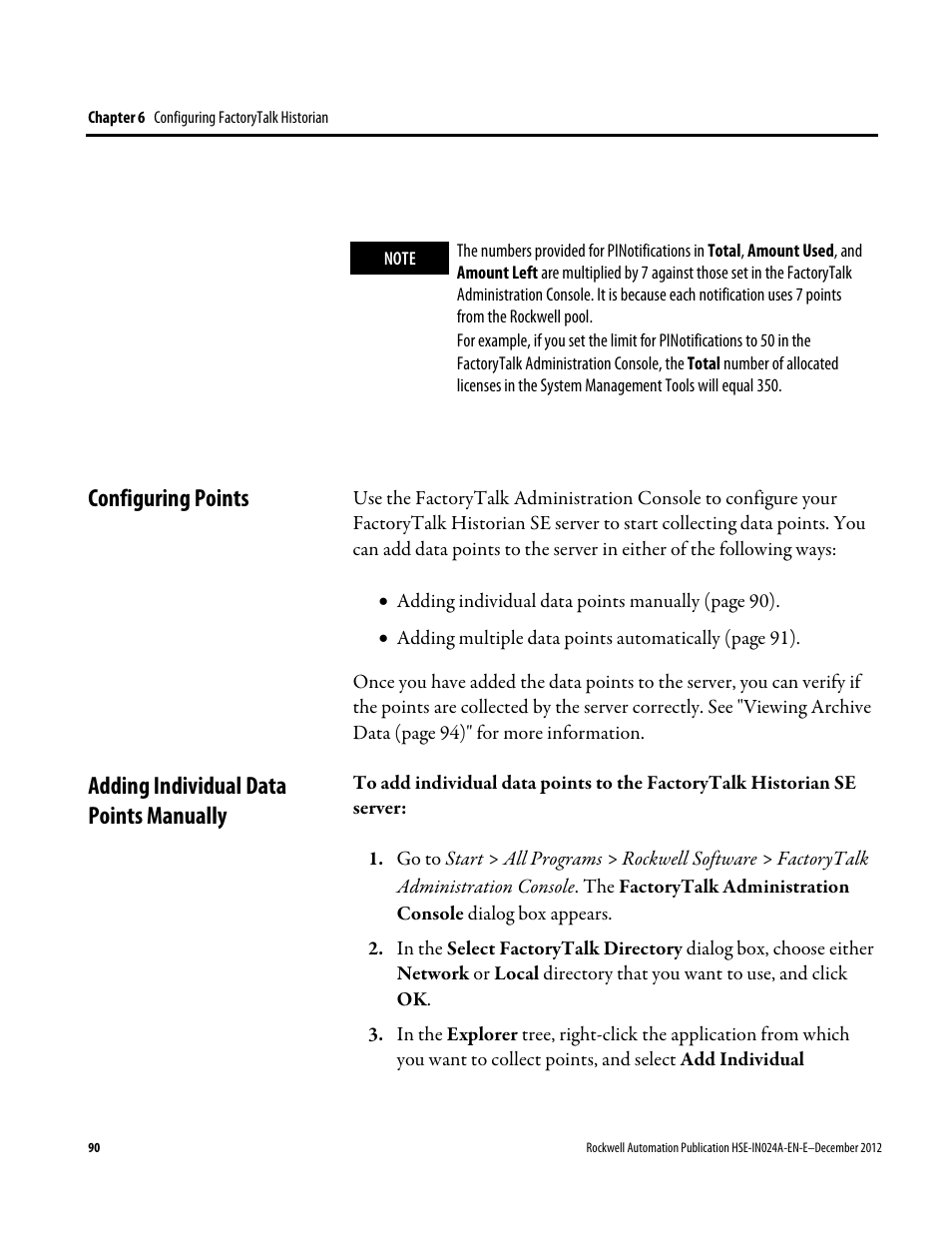 Configuring points, Adding individual data points manually | Rockwell Automation FactoryTalk Historian SE 3.01 Installation and Configuration Guide User Manual | Page 90 / 146