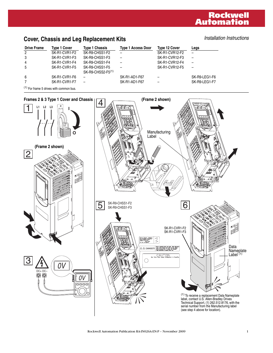Rockwell Automation 755 Cover, Chassis and Leg Replacement Kit User Manual | 6 pages