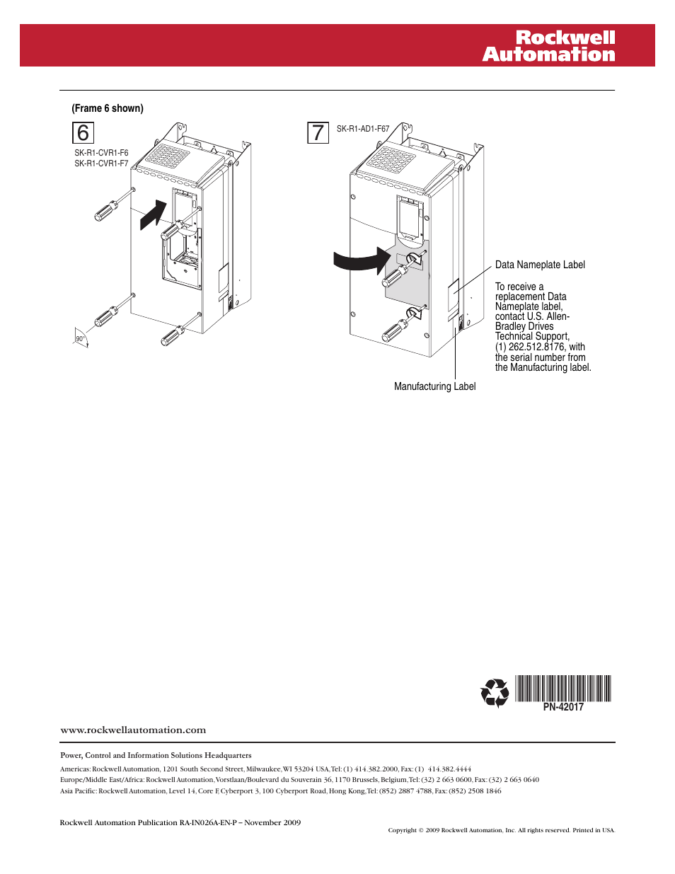 Rockwell Automation 755 Cover, Chassis and Leg Replacement Kit User Manual | Page 6 / 6