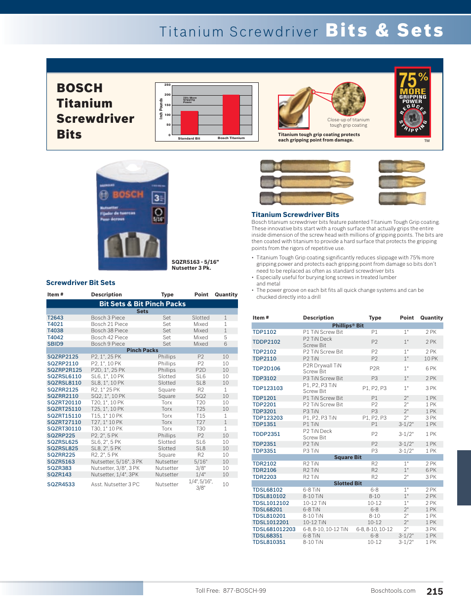 Bits & sets, Titanium screwdriver, Bosch titanium screwdriver bits | More, Screwdriver bit sets, Bit sets & bit pinch packs, Titanium screwdriver bits | Bosch SG45M User Manual | Page 31 / 32