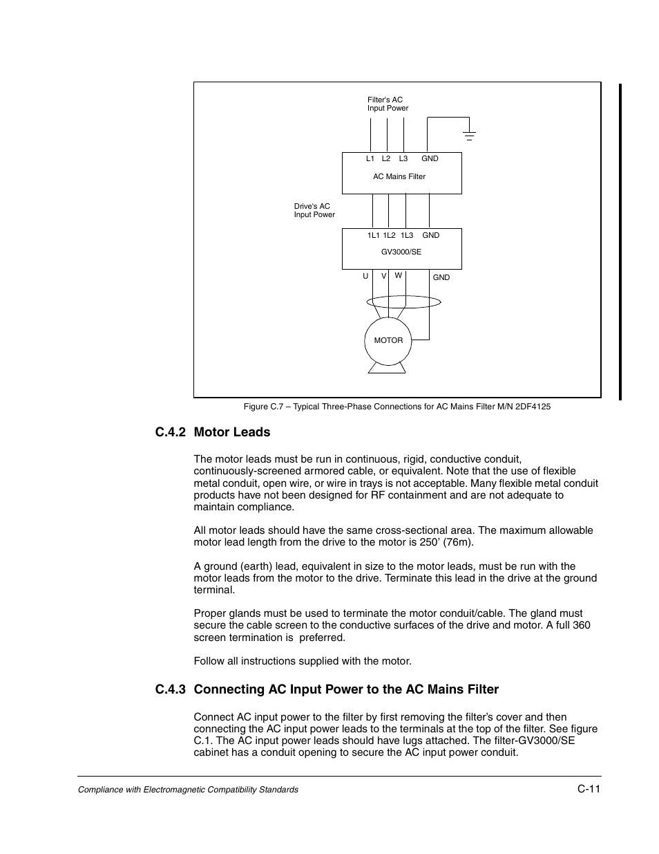 C.4.2 motor leads | Rockwell Automation GV3000/SE AC Drive Ver. 6.06 Hdwe Ref., Installation, and Troubleshooting Manual User Manual | Page 119 / 128
