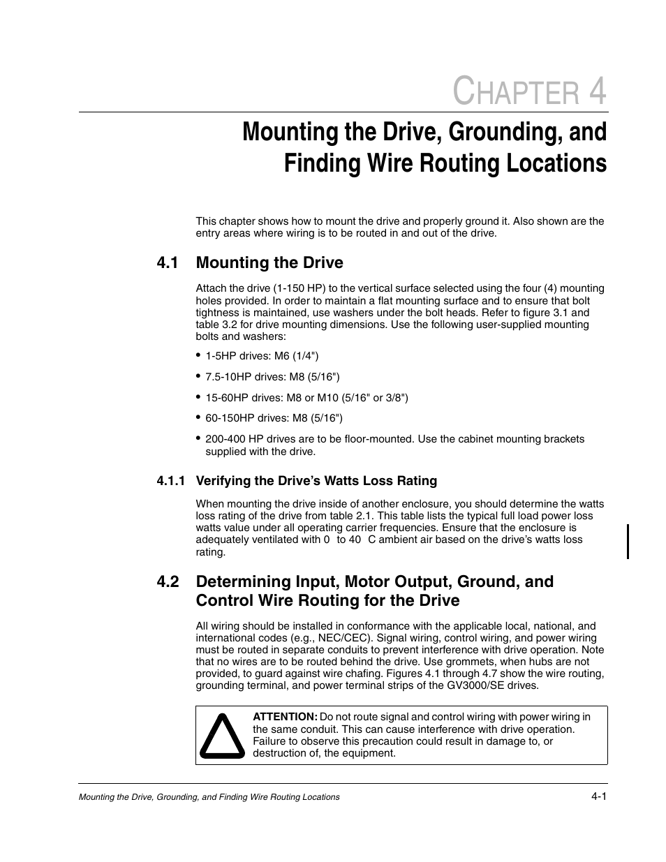 Mounting the drive, Hapter, 1 mounting the drive | Rockwell Automation GV3000/SE AC Drive Ver. 6.06 Hdwe Ref., Installation, and Troubleshooting Manual User Manual | Page 47 / 128