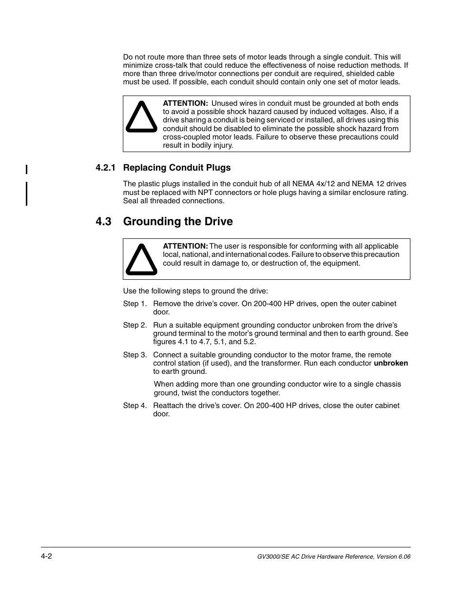 Grounding the drive, 3 grounding the drive | Rockwell Automation GV3000/SE AC Drive Ver. 6.06 Hdwe Ref., Installation, and Troubleshooting Manual User Manual | Page 48 / 128
