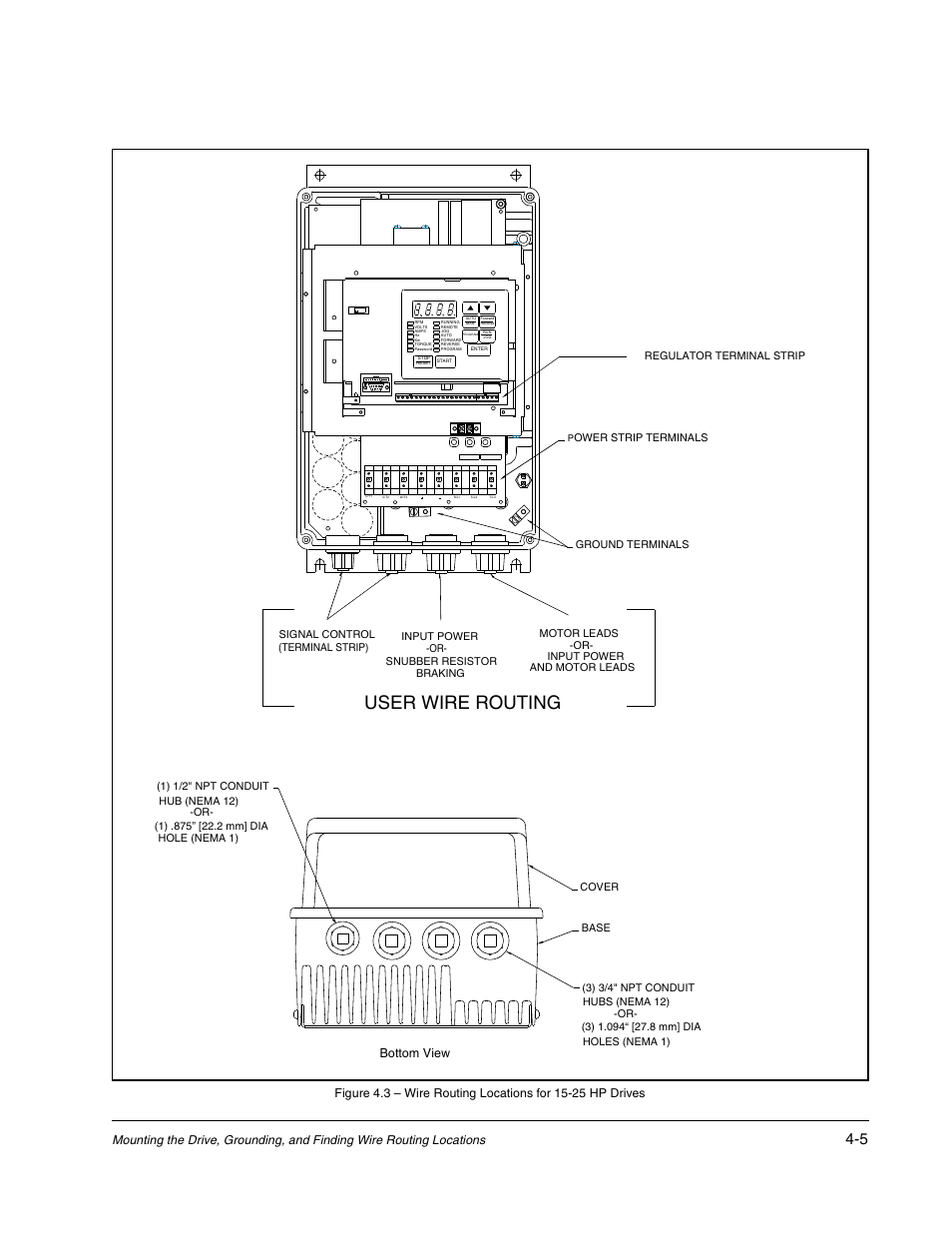 User wire routing, Bottom view | Rockwell Automation GV3000/SE AC Drive Ver. 6.06 Hdwe Ref., Installation, and Troubleshooting Manual User Manual | Page 51 / 128