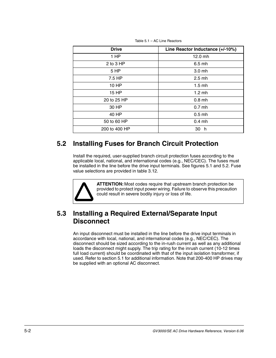 Installing fuses for branch circuit protection, 2 installing fuses for branch circuit protection | Rockwell Automation GV3000/SE AC Drive Ver. 6.06 Hdwe Ref., Installation, and Troubleshooting Manual User Manual | Page 58 / 128