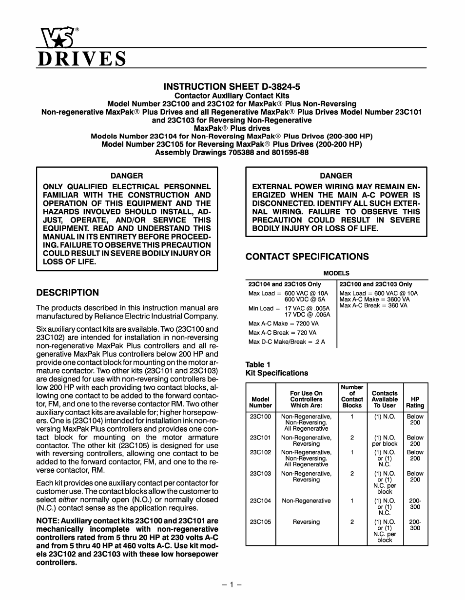 Rockwell Automation MaxPak Plus Auxiliary Contact Kit 200-300HP User Manual | 4 pages