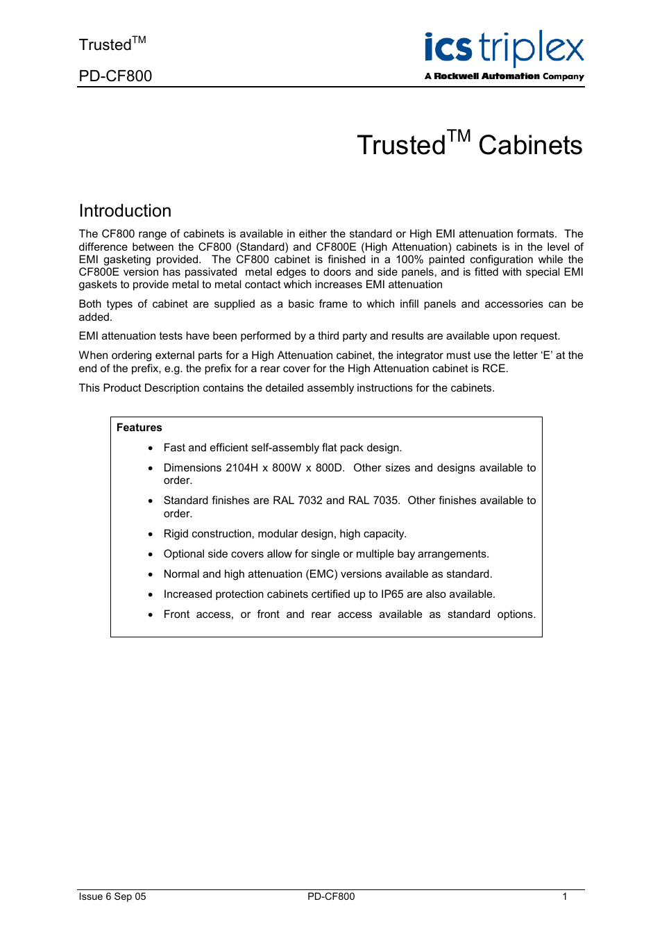 Rockwell Automation CF800 Trusted Cabinets User Manual | 16 pages