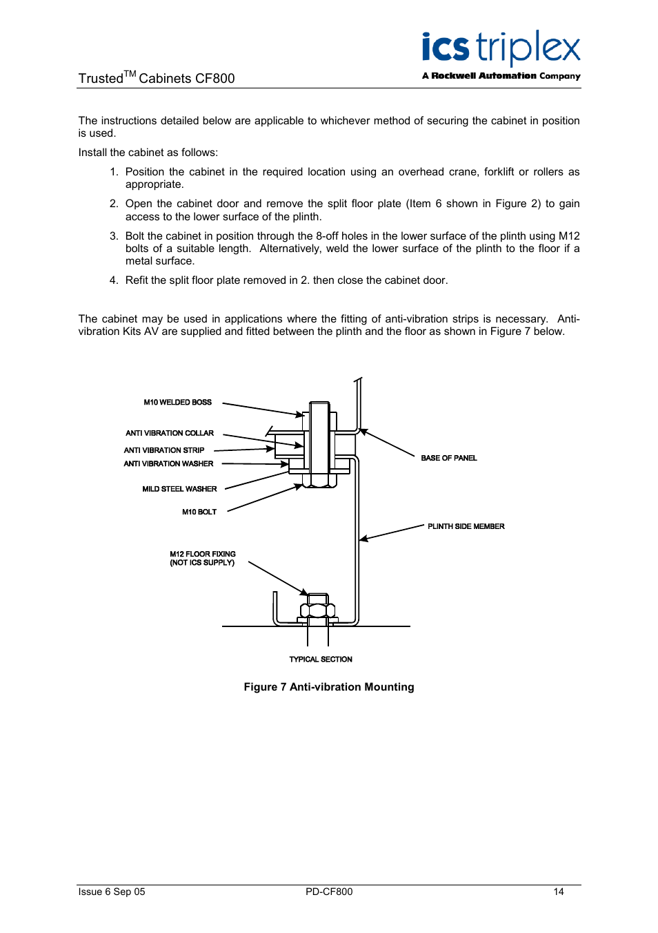 Figure 7 anti-vibration mounting, Trusted, Cabinets cf800 | Rockwell Automation CF800 Trusted Cabinets User Manual | Page 14 / 16