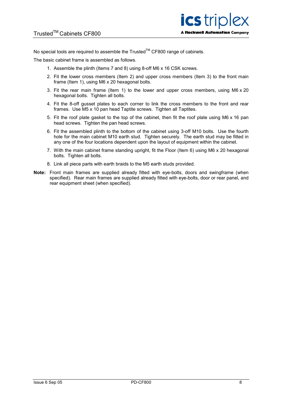 Trusted, Cabinets cf800 | Rockwell Automation CF800 Trusted Cabinets User Manual | Page 8 / 16