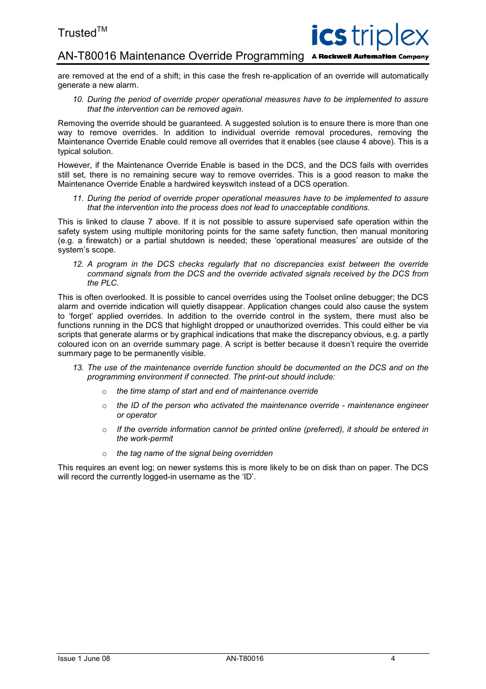 Trusted | Rockwell Automation T80016 Application Note Maintenance Override Programming User Manual | Page 4 / 12