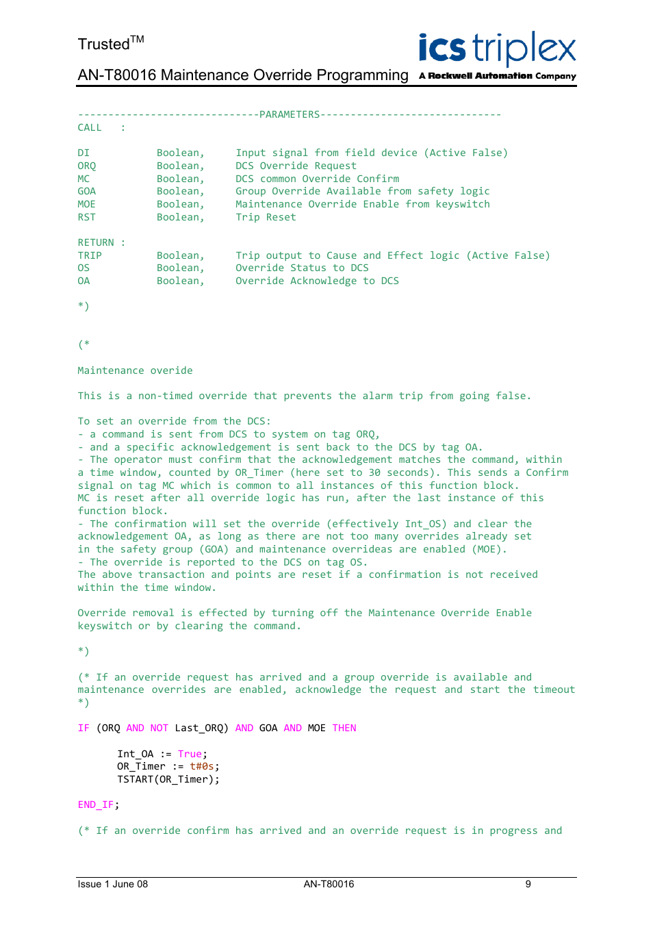 Trusted | Rockwell Automation T80016 Application Note Maintenance Override Programming User Manual | Page 9 / 12