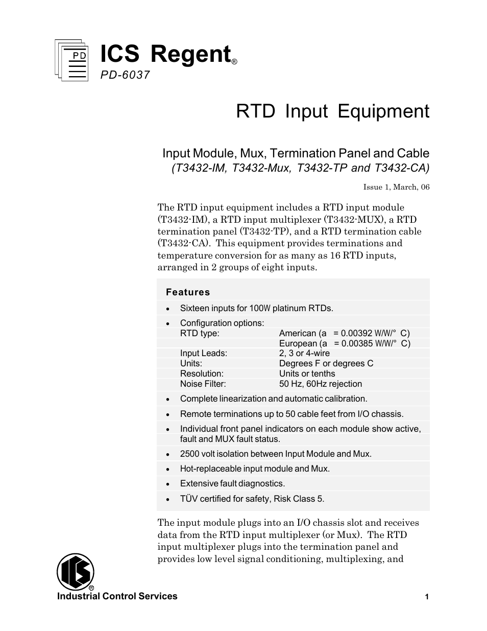 Rockwell Automation T3432-CA ICS Regent RTD Input Equipment User Manual | 26 pages