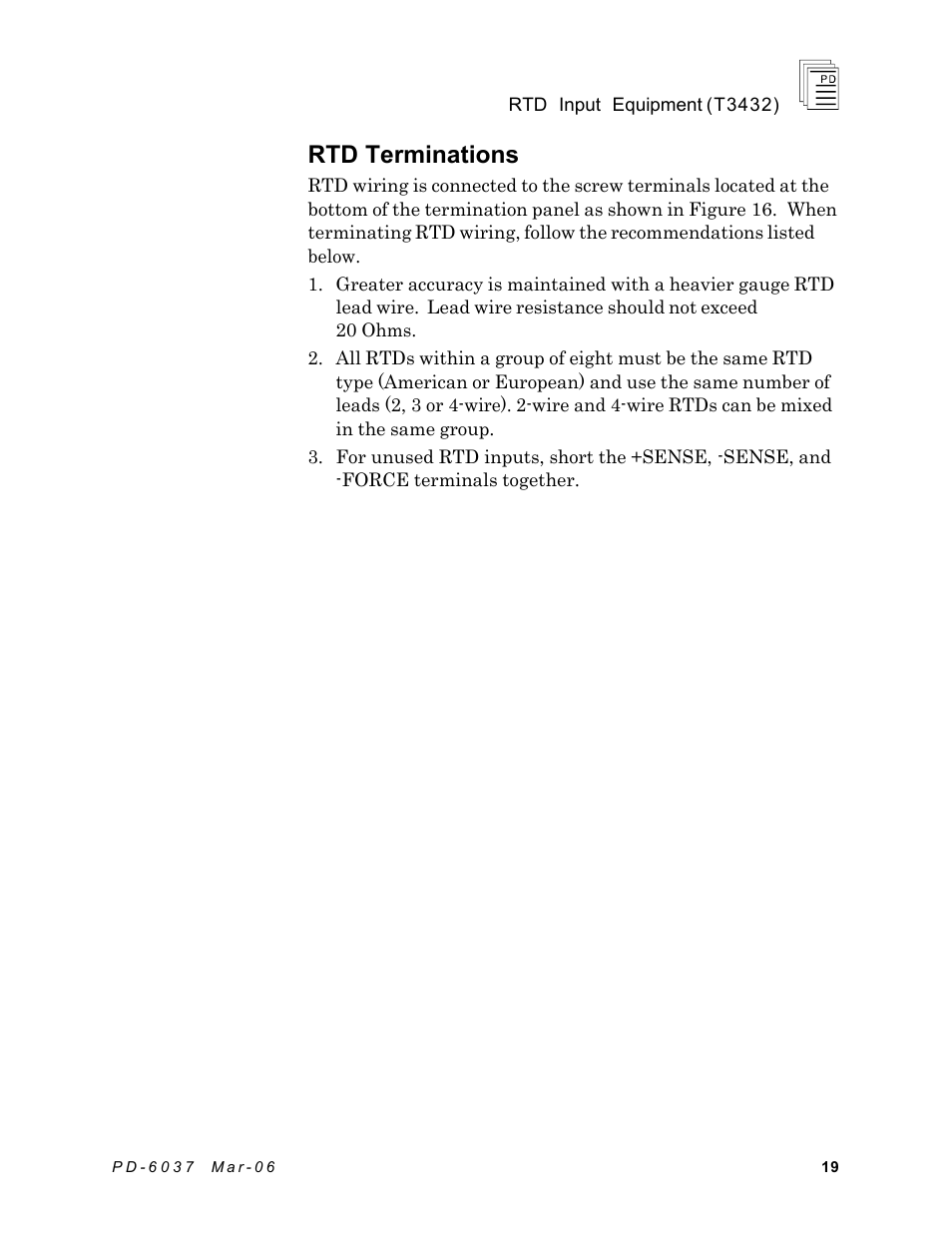 Rtd terminations | Rockwell Automation T3432-CA ICS Regent RTD Input Equipment User Manual | Page 19 / 26