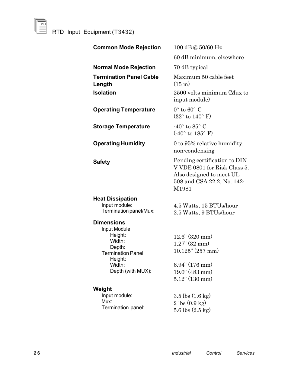 Rockwell Automation T3432-CA ICS Regent RTD Input Equipment User Manual | Page 26 / 26
